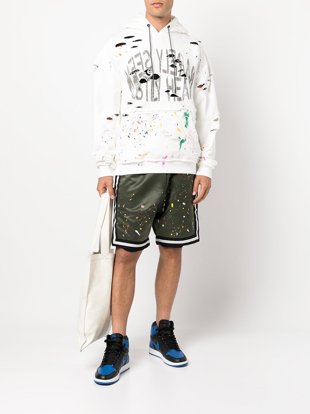 Shop Mostly Heard Rarely Seen Distressed Paint-splattered Hoodie In White