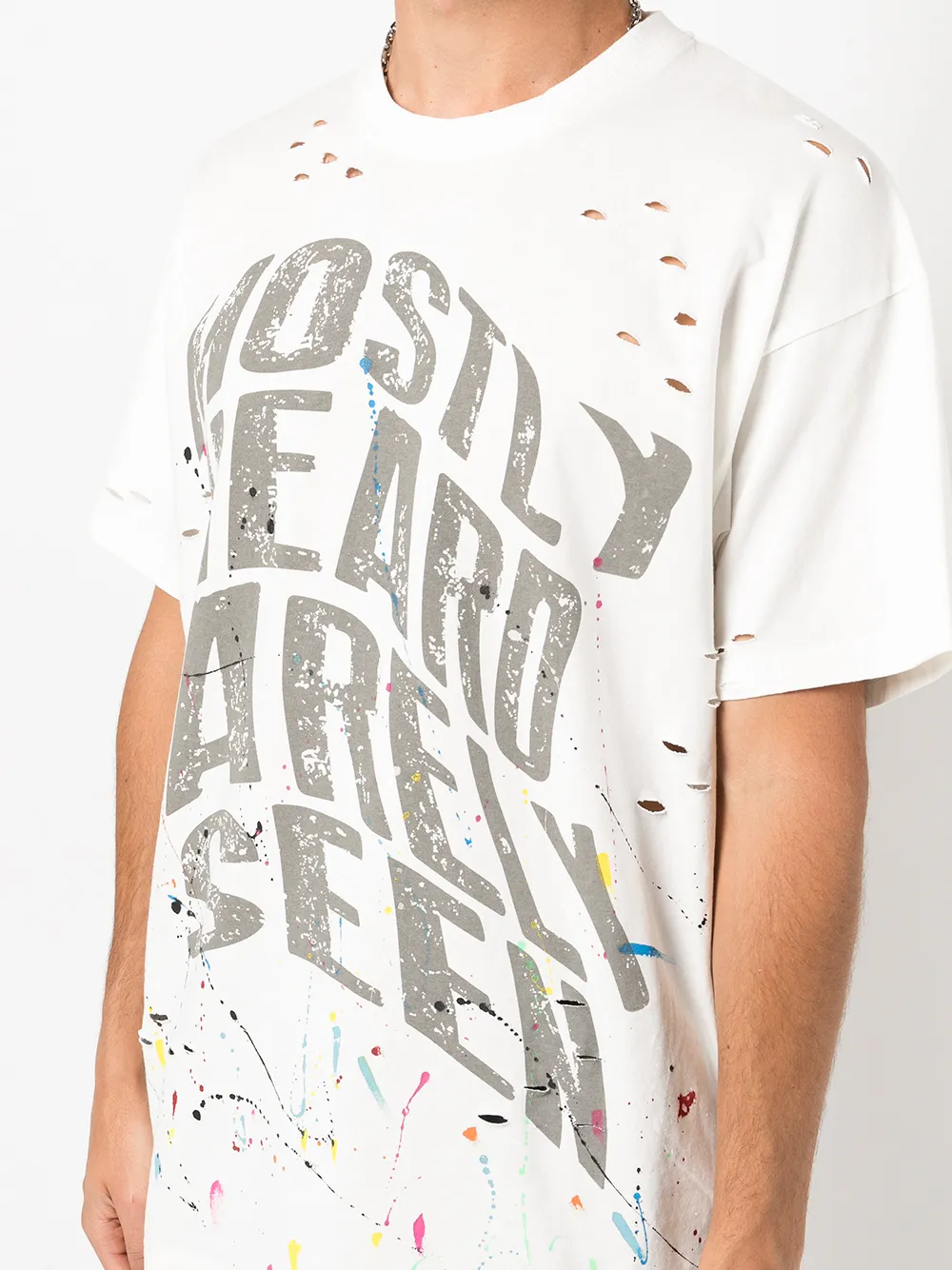 Shop Mostly Heard Rarely Seen Warped-text Paint T-shirt In White