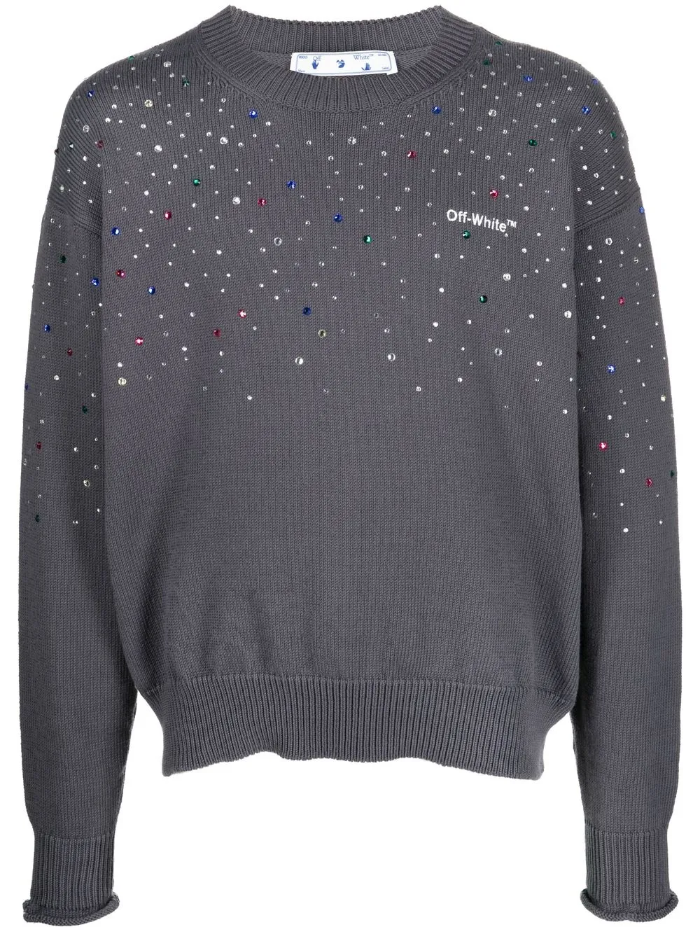 

Off-White suéter tejido con detalles de strass - Gris