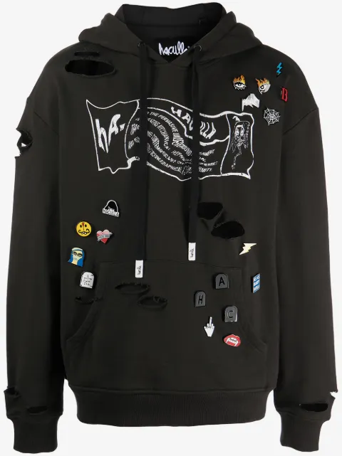 Haculla distressed pin-detailed hoodie