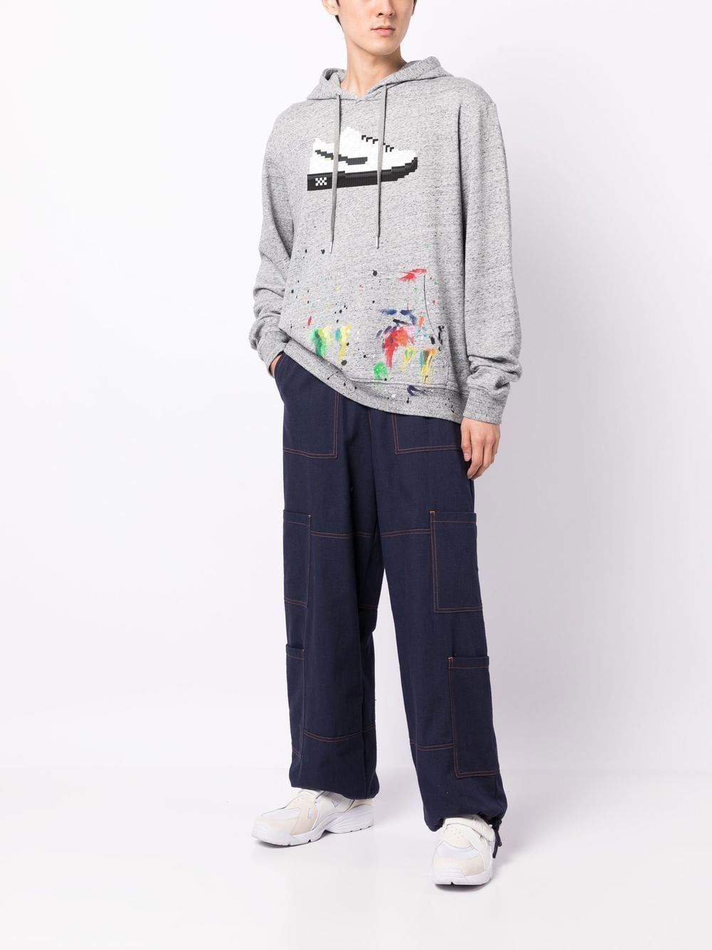 Shop Mostly Heard Rarely Seen 8-bit Graphic-print Paint-splattered Hoodie In Grey
