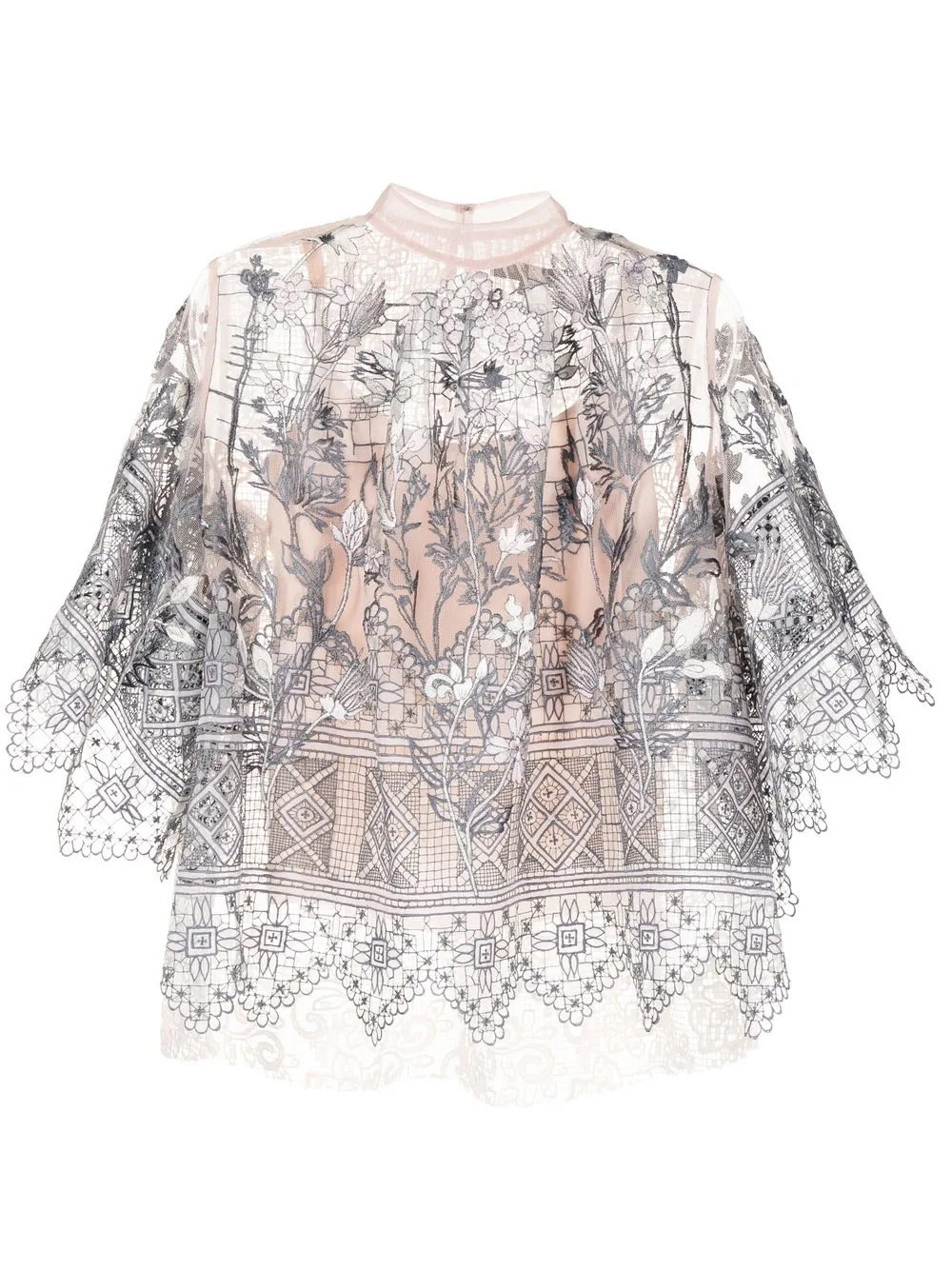 

Biyan embroidered-design mesh blouse - Blue