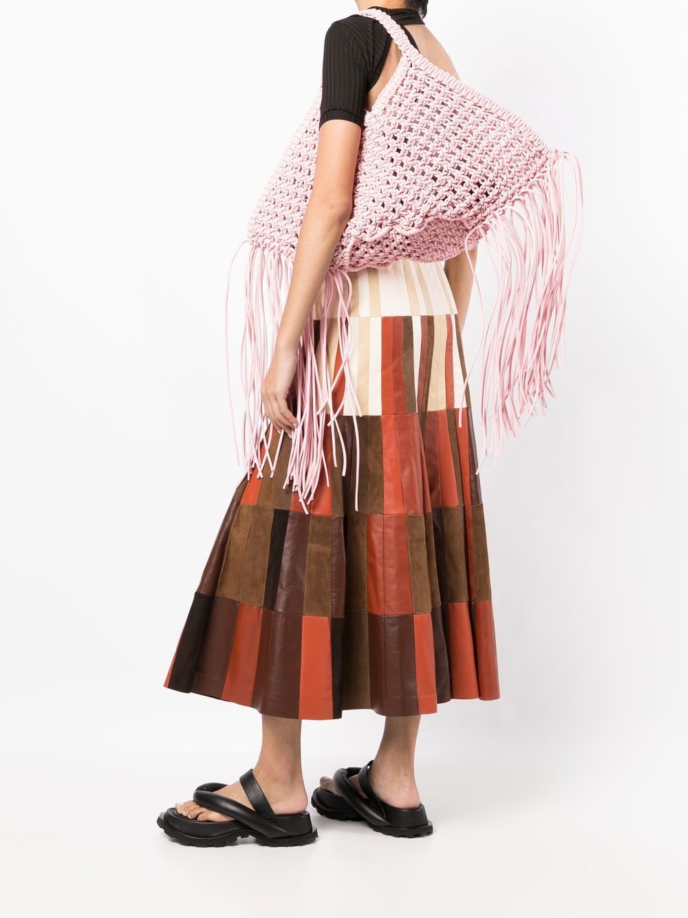 Shop Yuzefi Fringed-side Woven Shoulder Bag In Pink