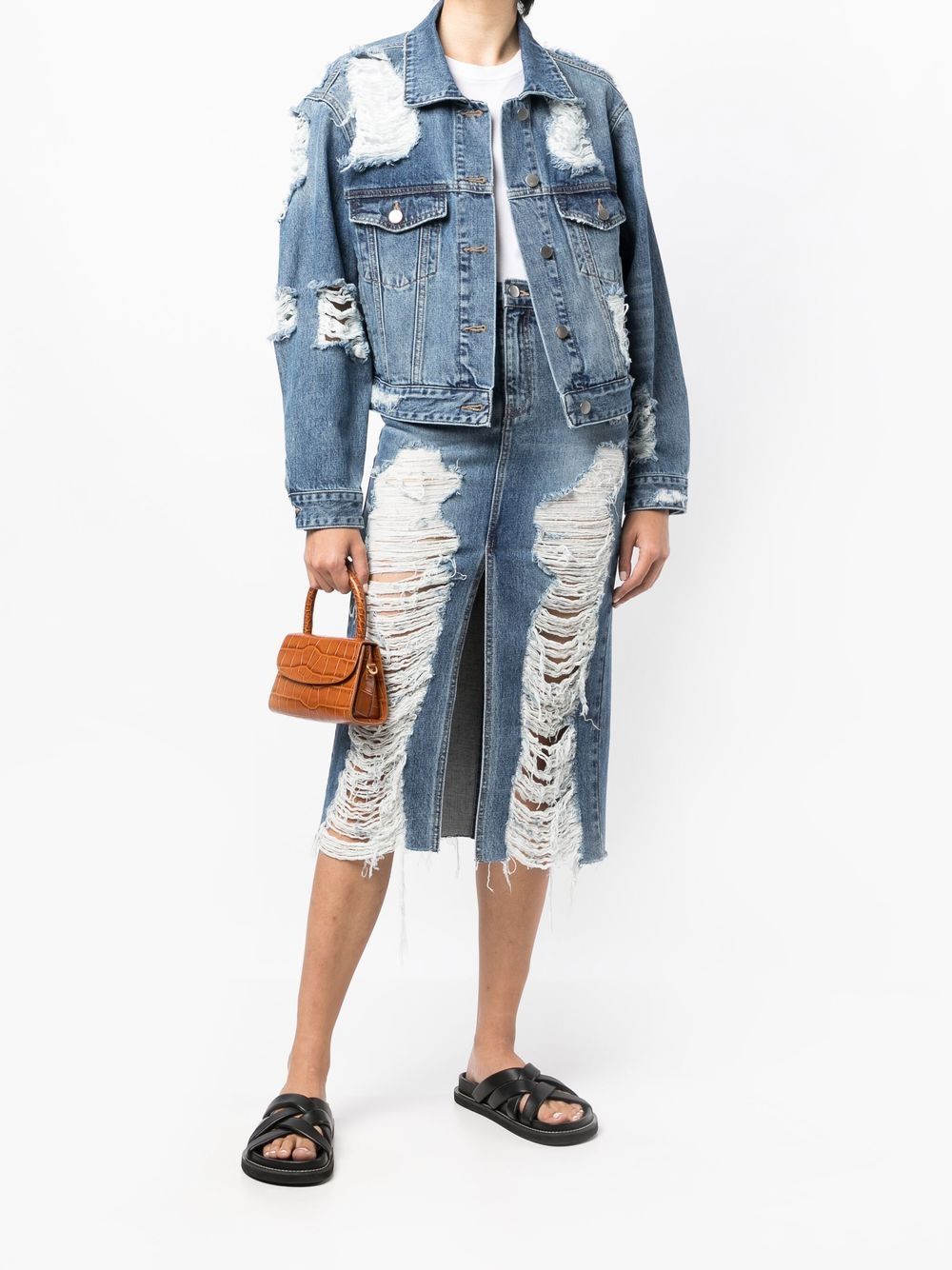 Shop Goen J Distressed Effect Denim Jacket In Blue