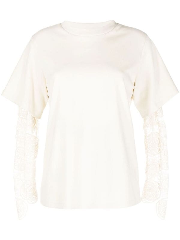 Goen.J lace-sleeve Crew Neck T-shirt - Farfetch