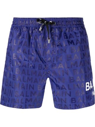 Blue & White Drawstring Swim Briefs by Balmain on Sale