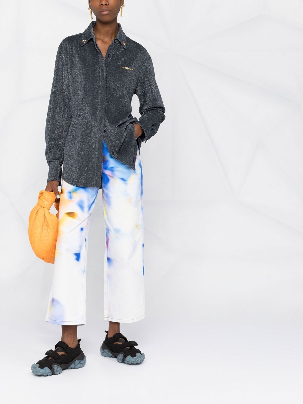 Off-White Blouse met plakkaat - Zwart