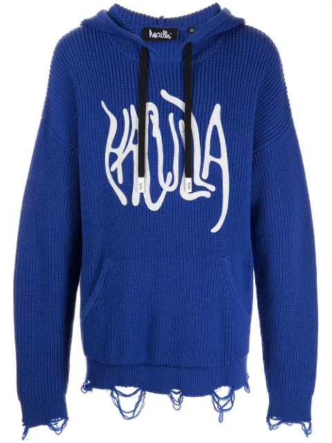 Haculla logo-print distressed knitted hoodie