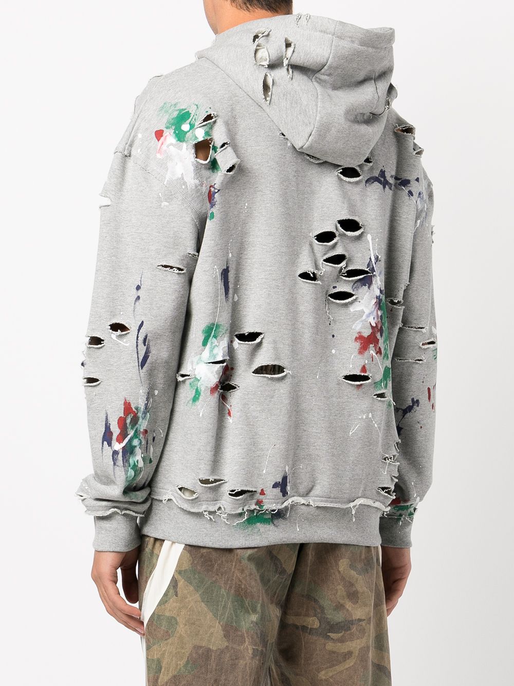 Shop Mostly Heard Rarely Seen Distressed Paint-splatter Hoodie In Grey