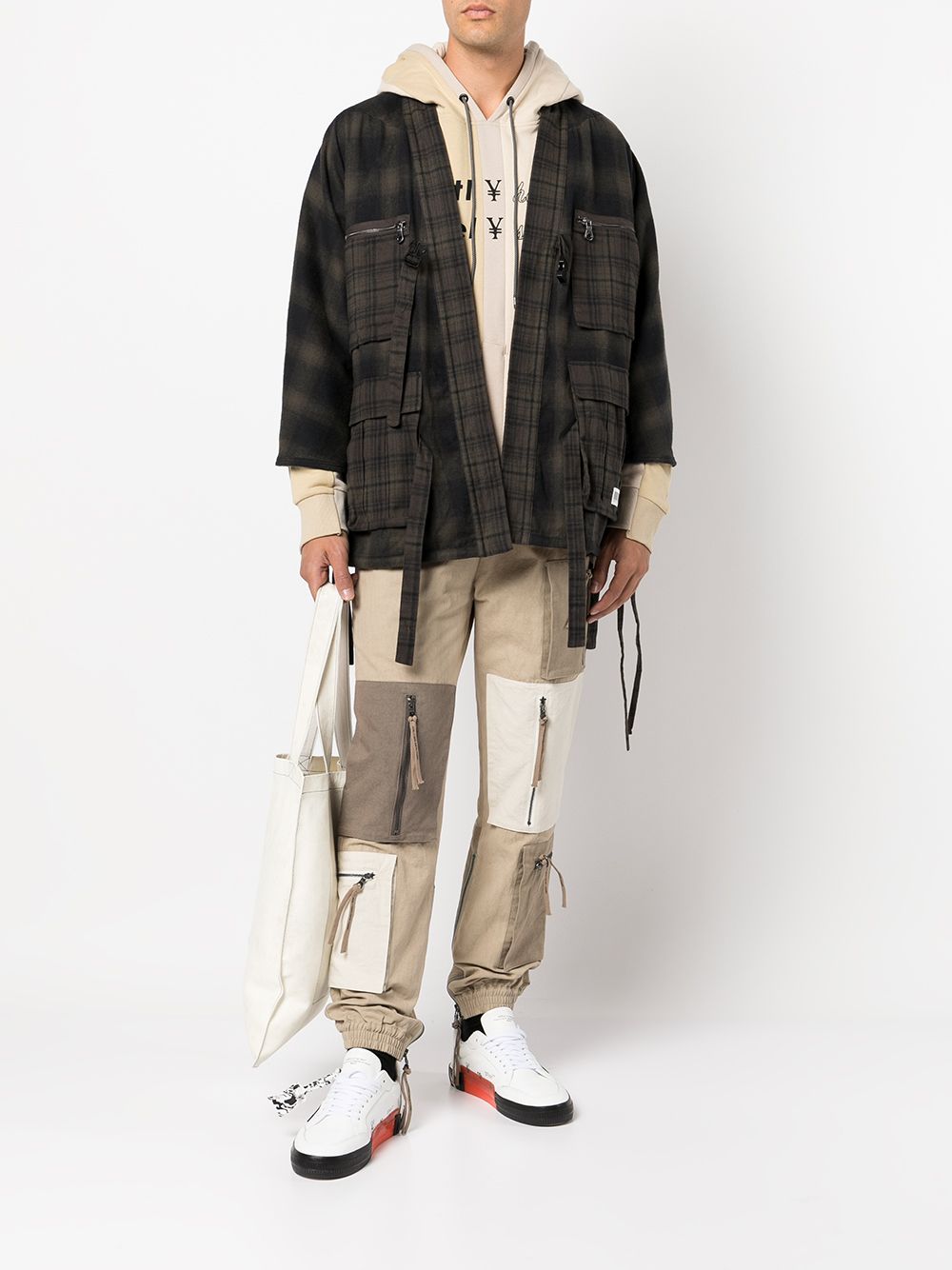 Shop Mostly Heard Rarely Seen Patchwork Zip-pocket Trousers In Brown