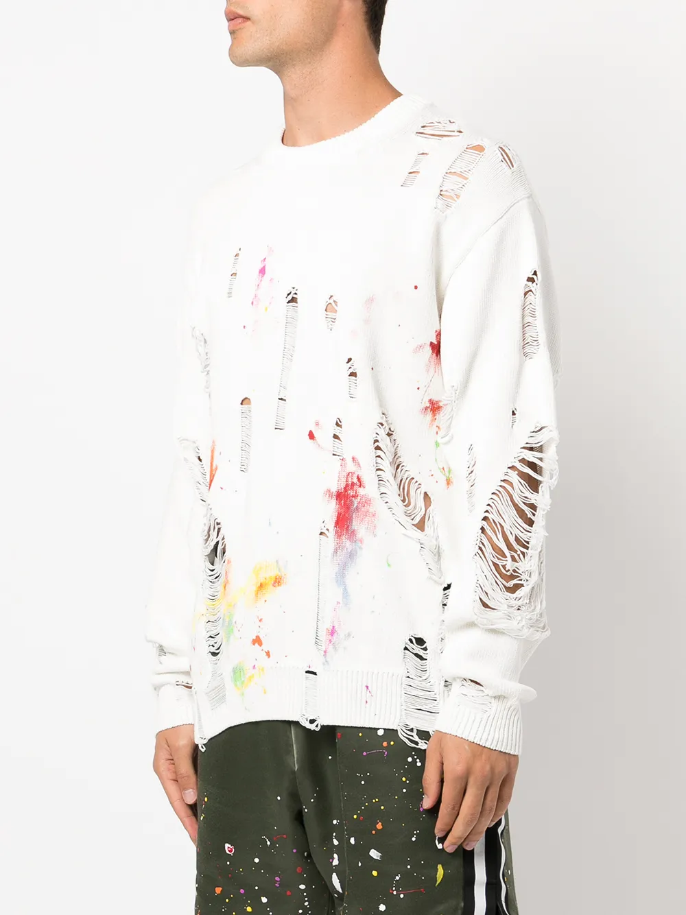 Shop Mostly Heard Rarely Seen Distressed Paint-splatter Sweatshirt In White