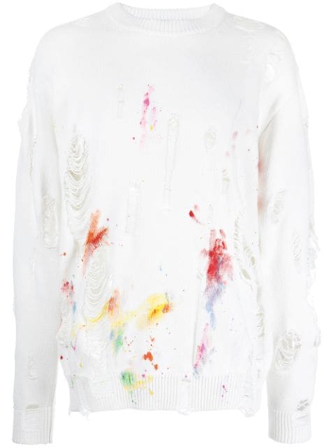 Mostly Heard Rarely Seen distressed paint-splatter sweatshirt