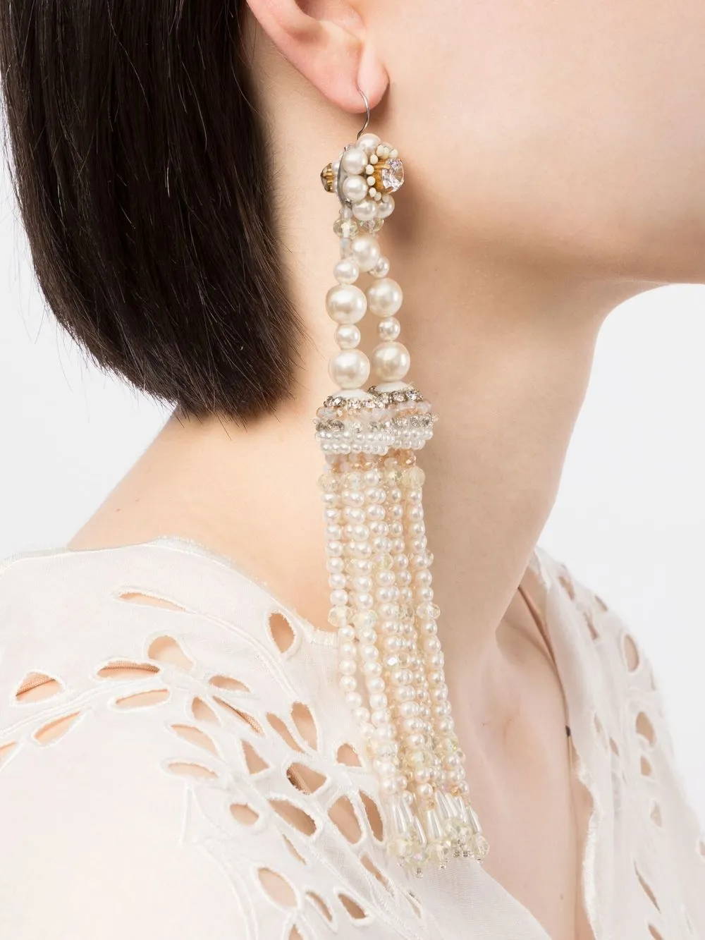 Shop Biyan Pearl-detail Chandelier Earrings In Nude