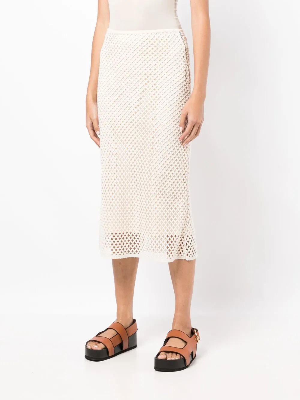 Goen J Open-knit Midi Skirt In White