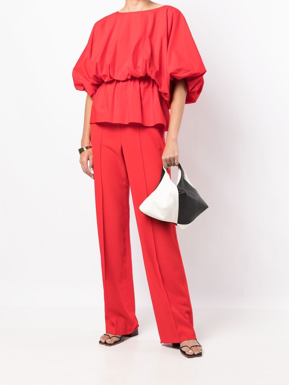 Shop Goen J Puff-sleeved Flared Blouse In Red