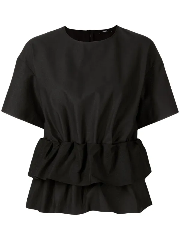 【超特価sale開催】  Goen.J GE FARFETCH | Black | Top short-sleeved Ruffled トップス