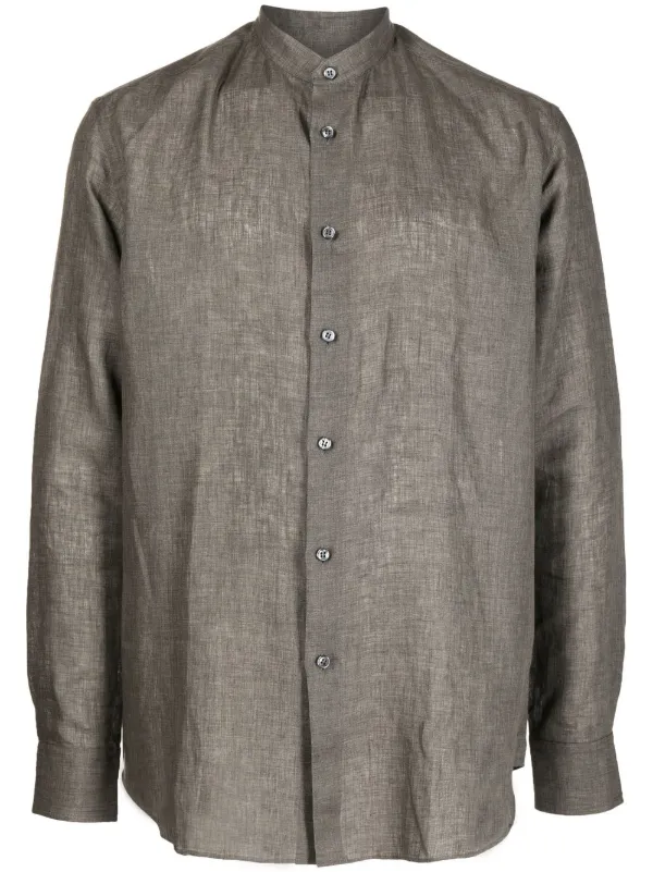 Brioni Band Collar Linen Shirt - Farfetch