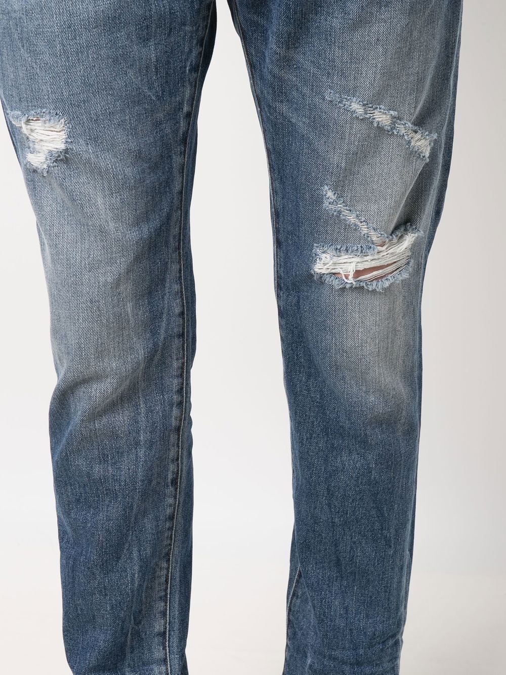 Shop John Richmond Distressed Slim-cut Jeans In Blue