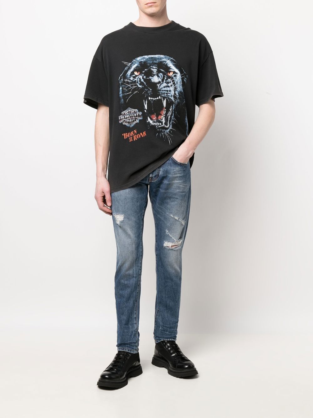 Shop John Richmond Distressed Slim-cut Jeans In Blue