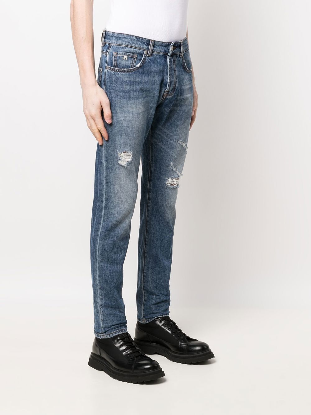 Shop John Richmond Distressed Slim-cut Jeans In Blue