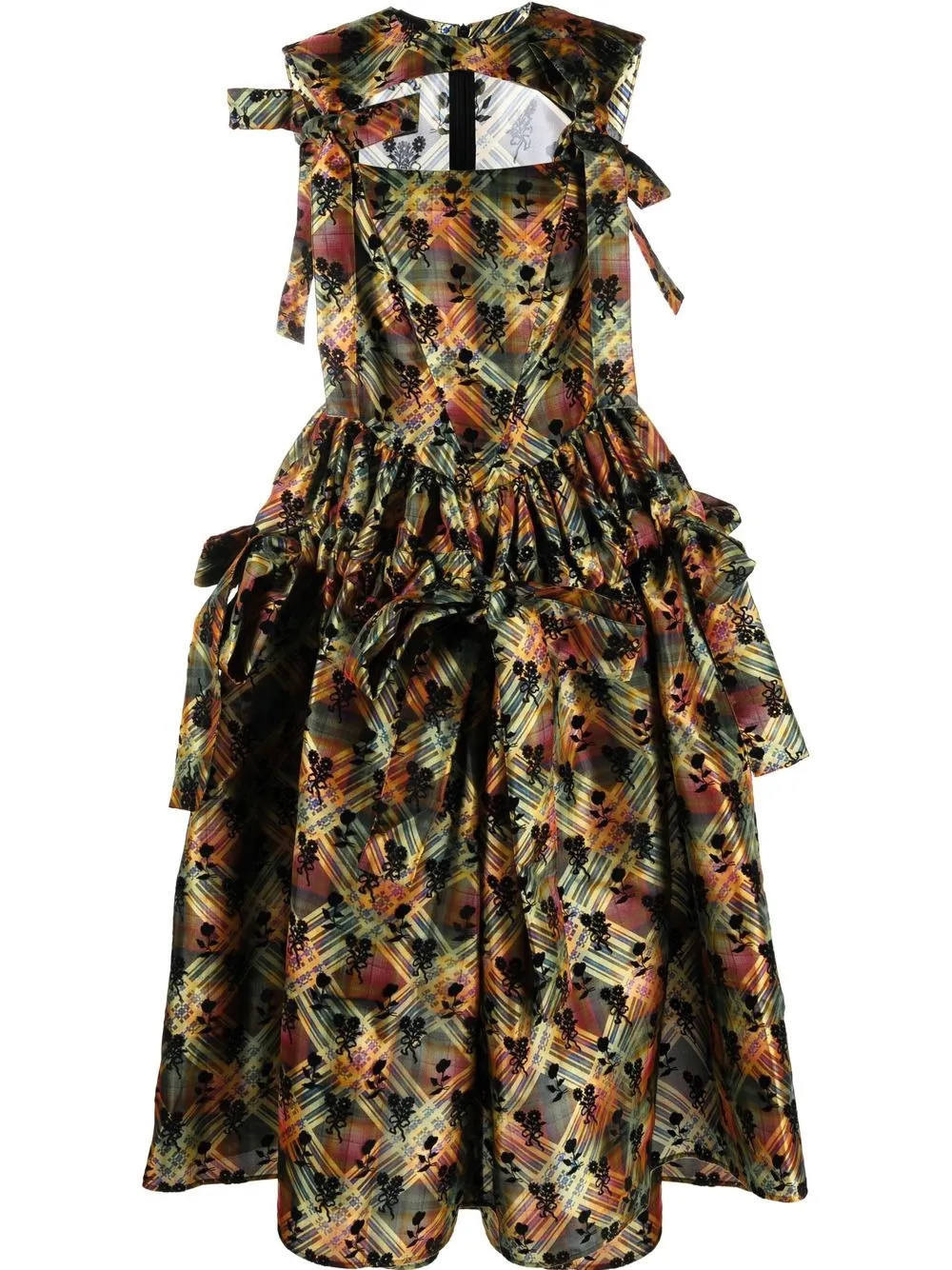 Chopova Lowena Floral Check Midi Dress In Green | ModeSens