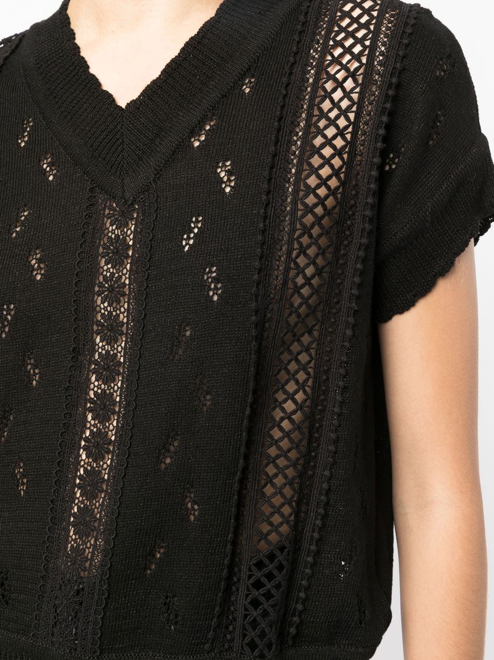 Shop Goen J V-neck Embroidered Knitted Top In Black