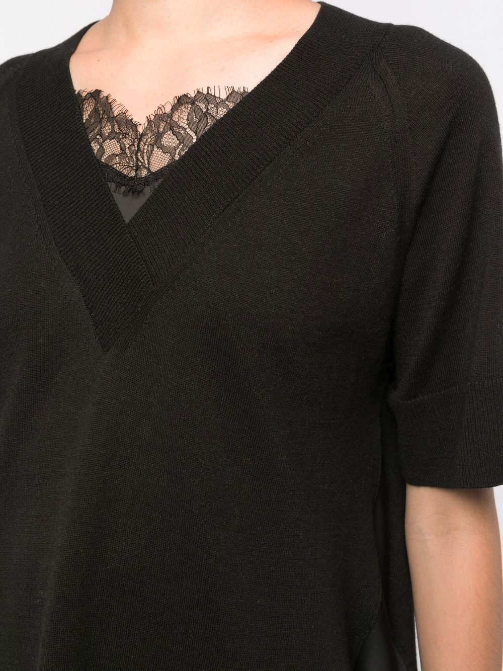Shop Goen J Lace-trim V-neck T-shirt In Black