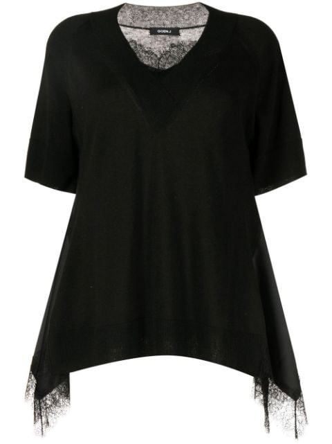 Goen.J lace-trim V-neck T-shirt