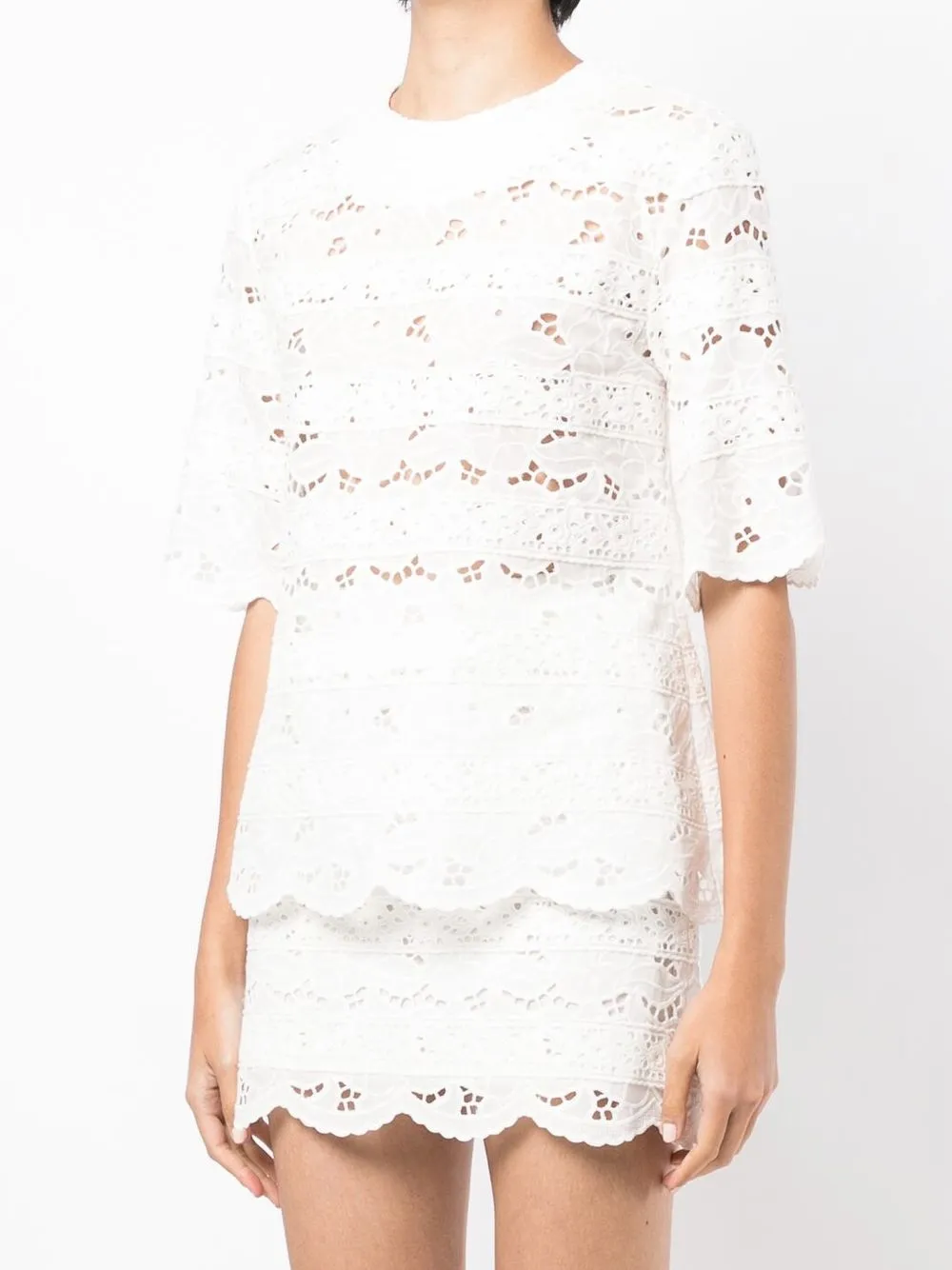 Shop Goen J Broderie-anglaise Floral Knitted Top In White