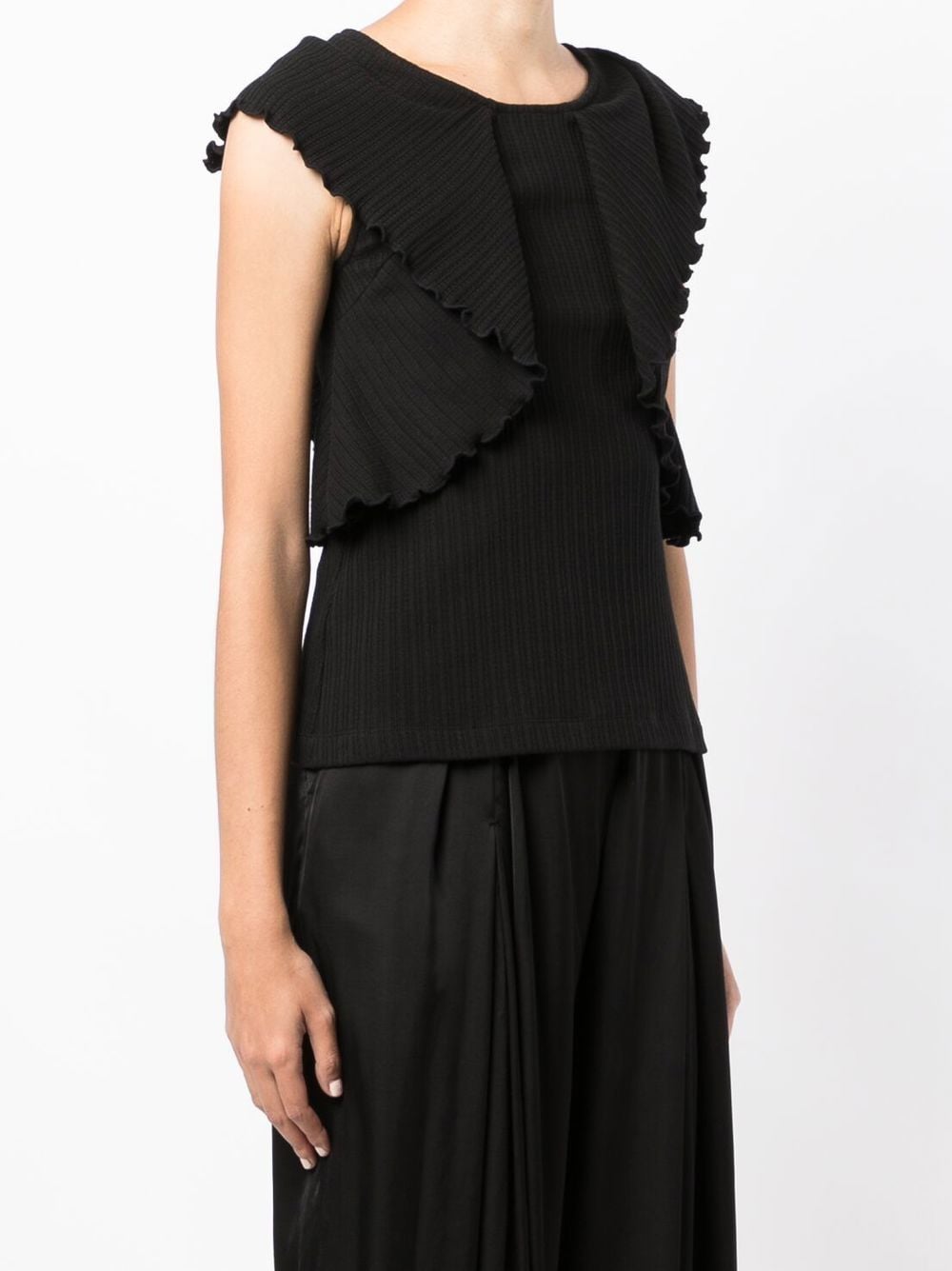 Shop Goen J Ruffled Pleated Vest In Black