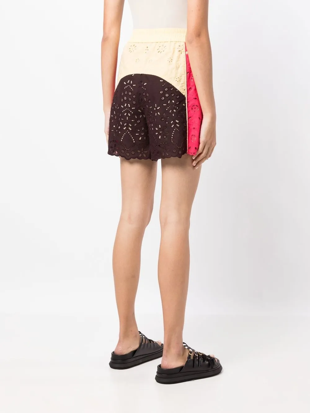 Shop Goen J Broderie-anglaise Floral-lace Track Shorts In Multicolour