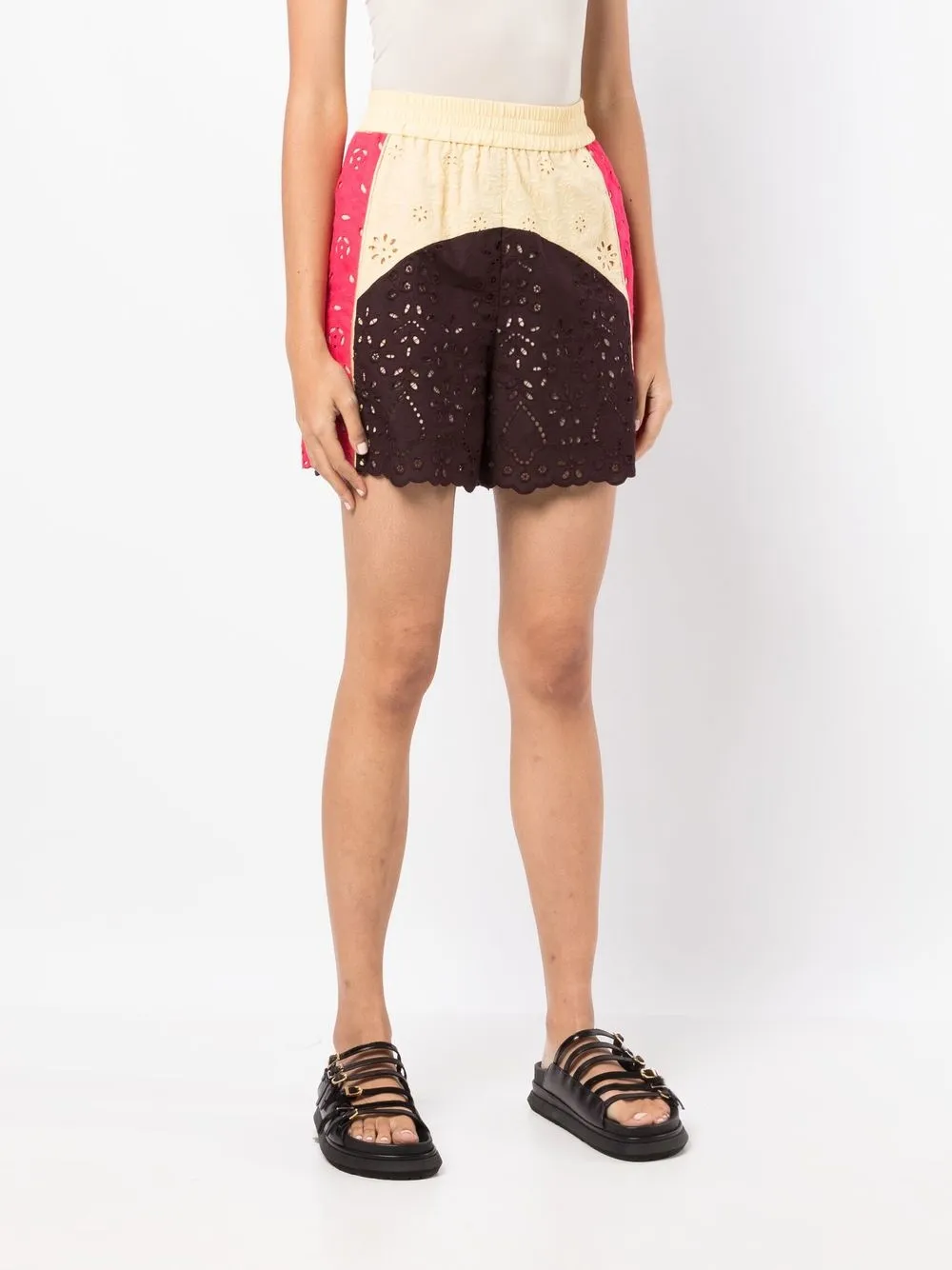 Shop Goen J Broderie-anglaise Floral-lace Track Shorts In Multicolour