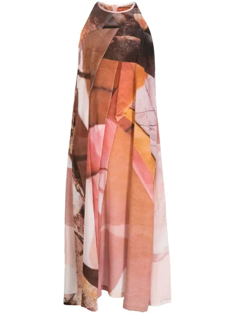 collage-print silk maxi dress