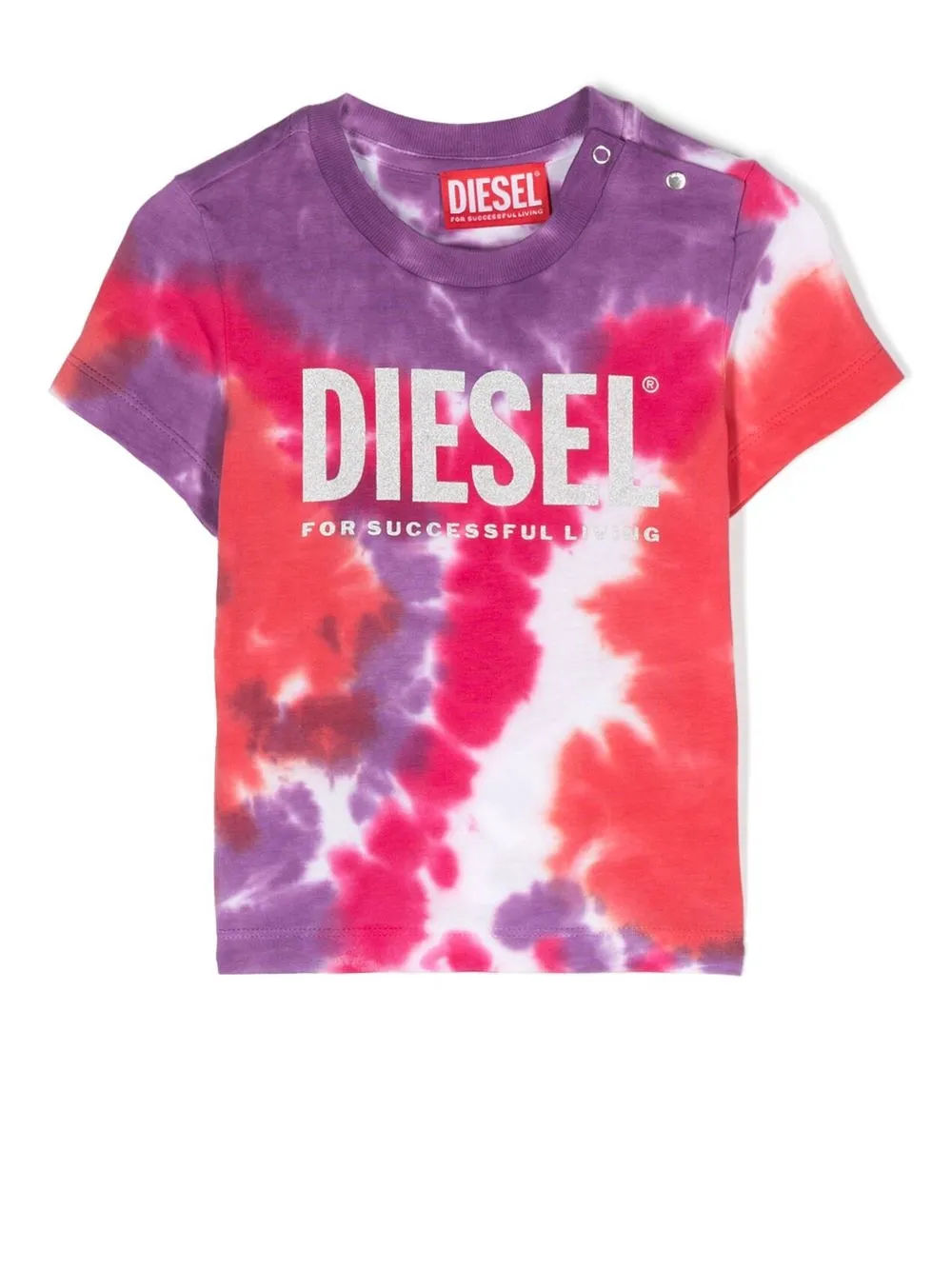 

Diesel Kids playera con estampado tie-dye y logo - Rosado