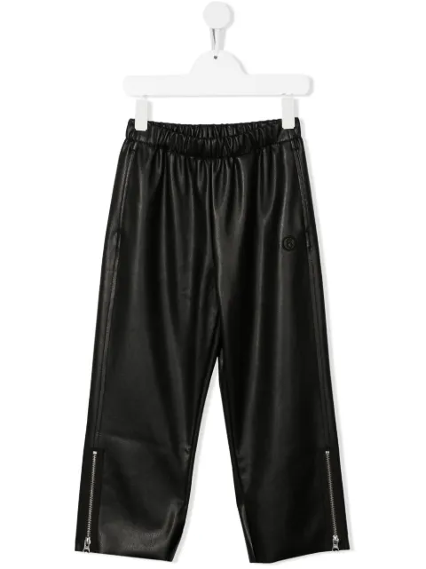 MM6 Maison Margiela Kids Pantaloni in finta pelle con ricamo 