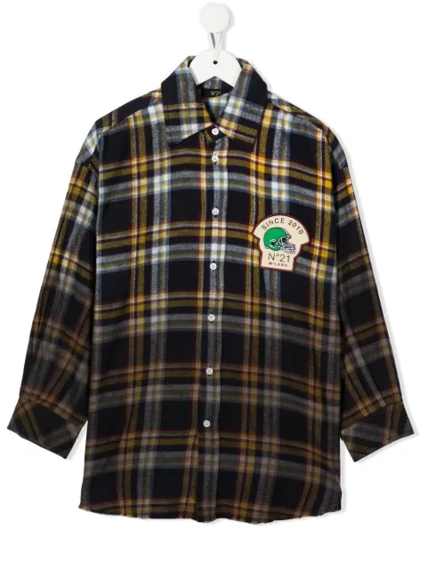 Nº21 Kids patch plaid cotton shirt