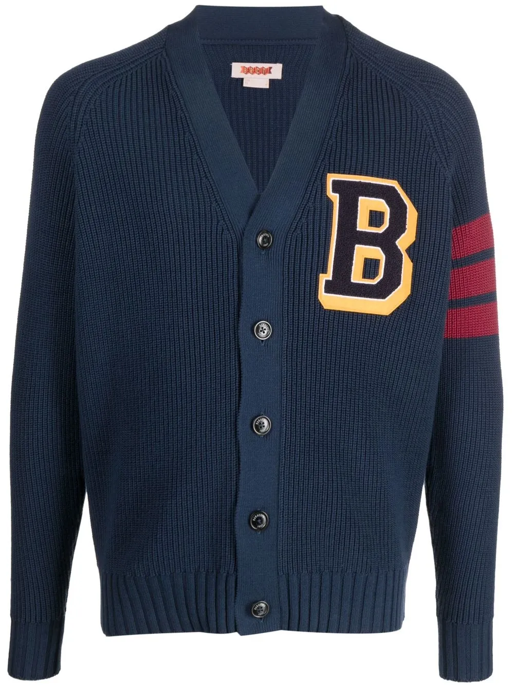 

Baracuta cárdigan tejido de canalé con parche del alfabeto - Azul