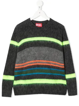 Diesel Kids Striped crew neck Jumper Farfetch