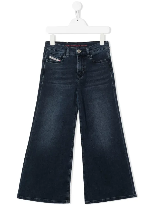Diesel Kids Washed Wide Leg Jeans 