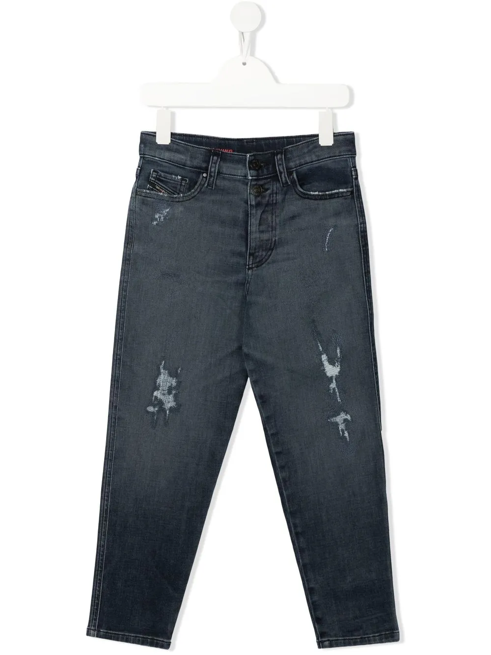 

Diesel Kids distressed high-waisted tapered jeans - Blue