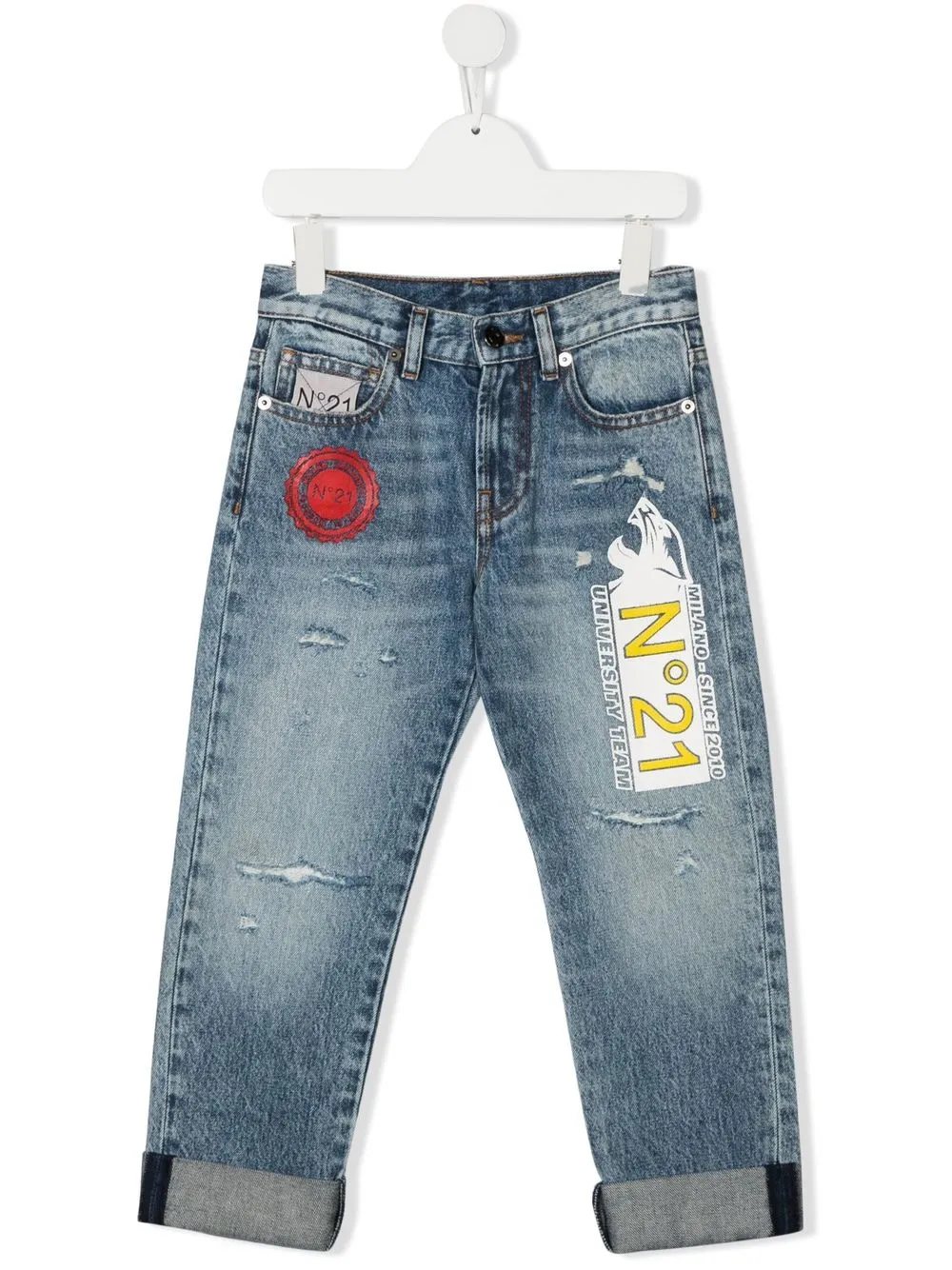 

Nº21 Kids skinny jeans con logo estampado - Azul