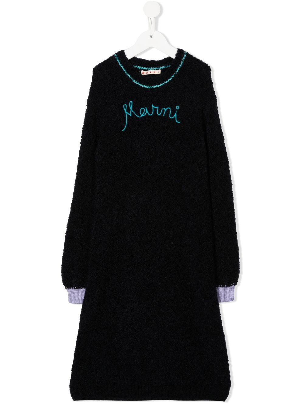 

Marni Kids vestido estilo suéter con logo bordado - Azul