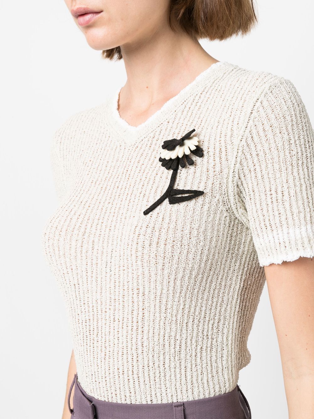 Shop Maison Margiela Floral-appliqué Ribbed Top In Neutrals