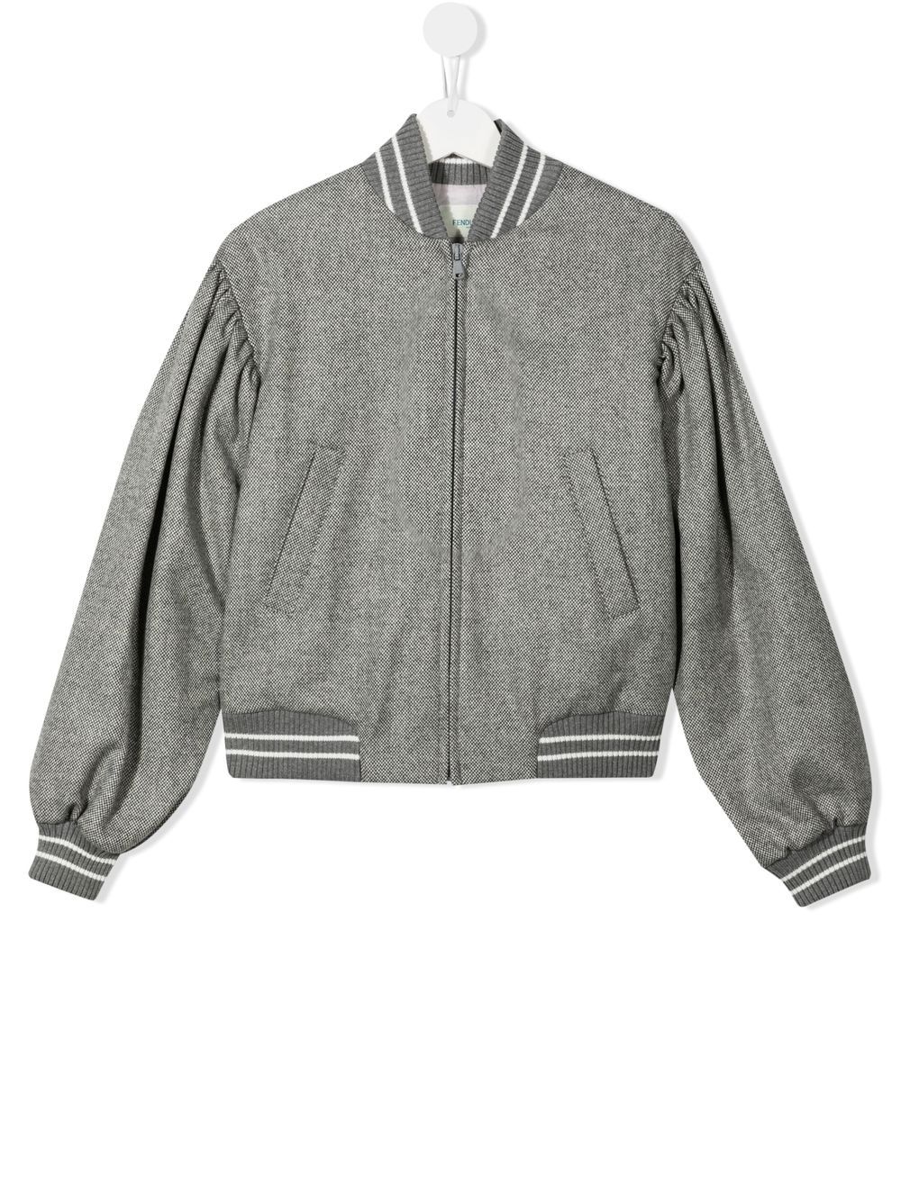 Fendi Kids' Embroidered-logo Detail Bomber Jacket In Grey