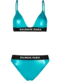 Balmain logo-band one-shoulder bikini - Blue