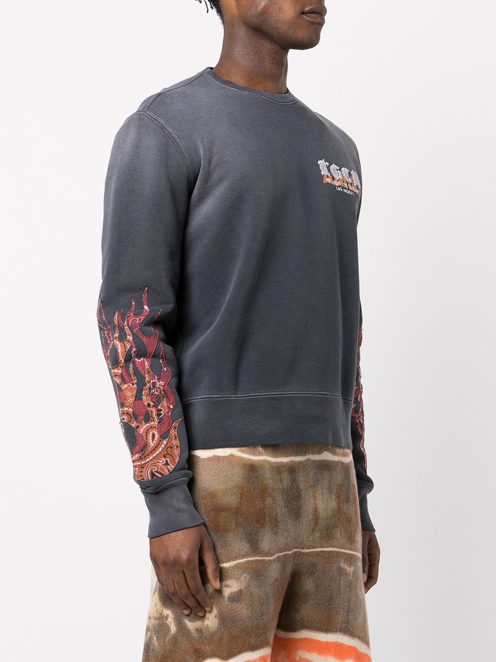 Amiri Flame-appliqué Cotton Sweatshirt In Grey | ModeSens