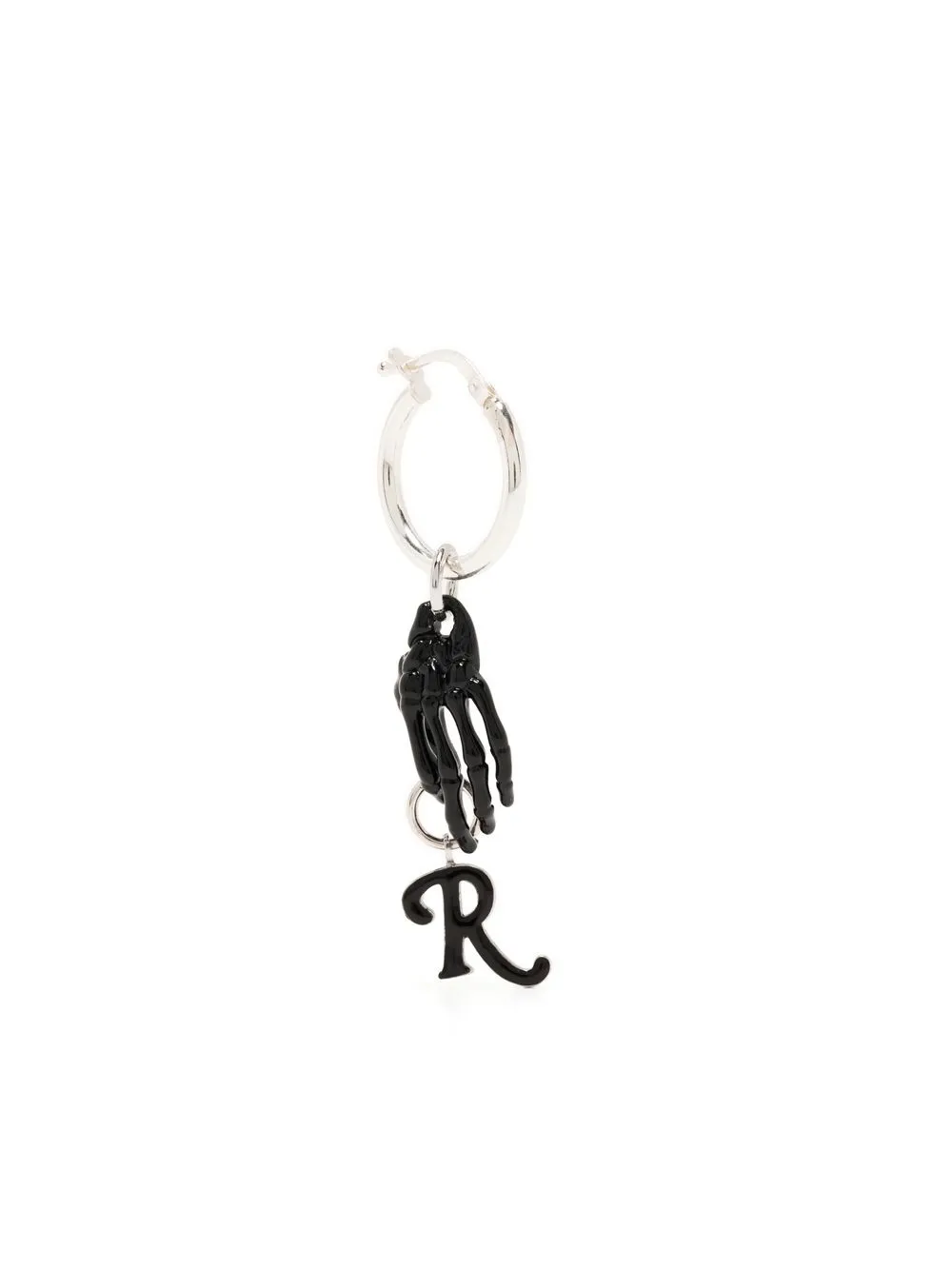 

Raf Simons aretes con logo y mano de esqueleto - Plateado