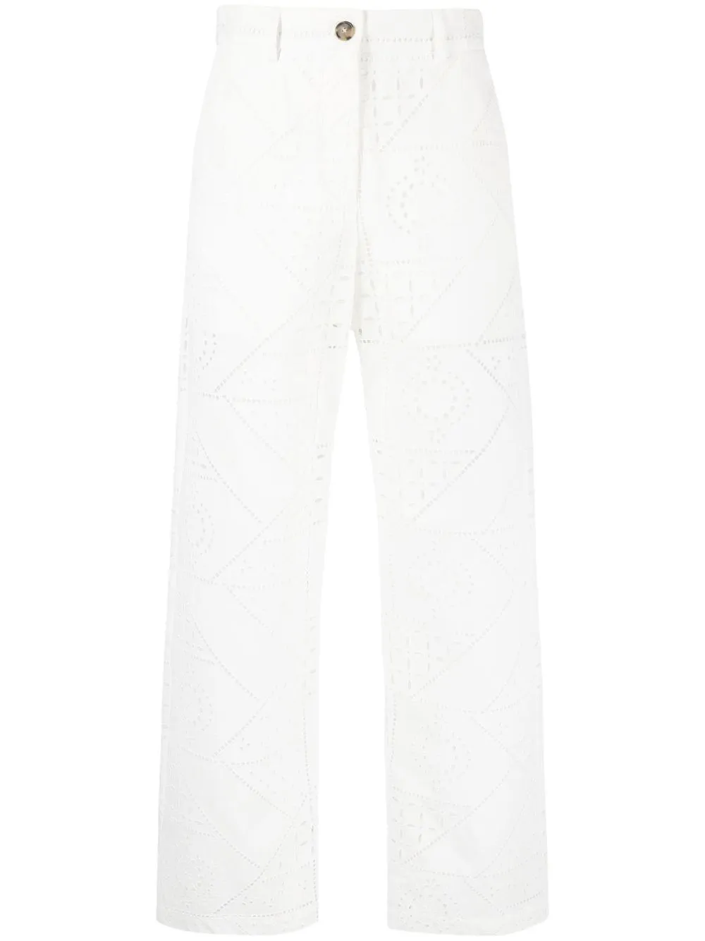 

MSGM pantalones rectos con bordado inglés - Blanco