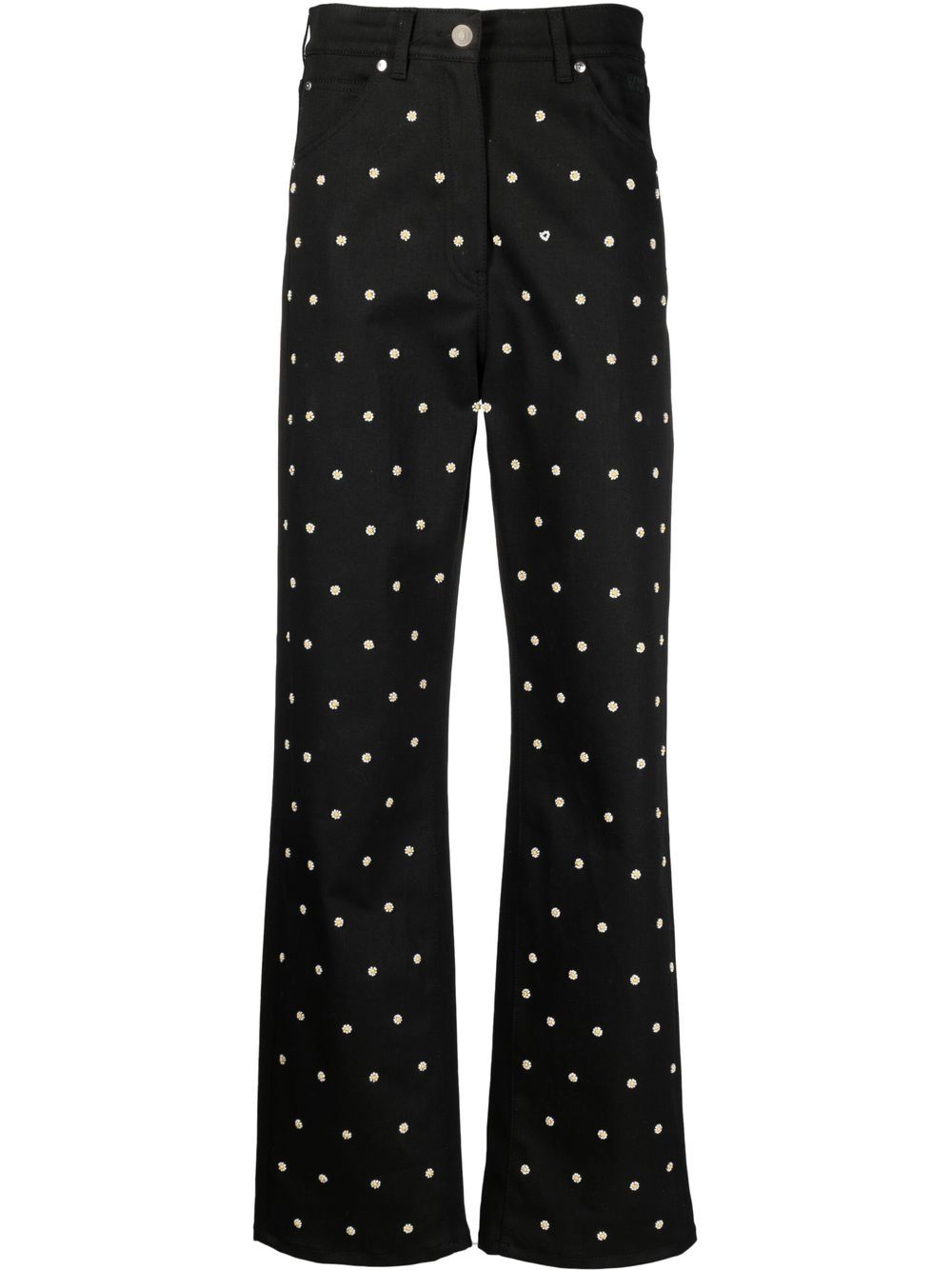 Shop Msgm Floral Bead-embellished Straight-leg Jeans In Schwarz