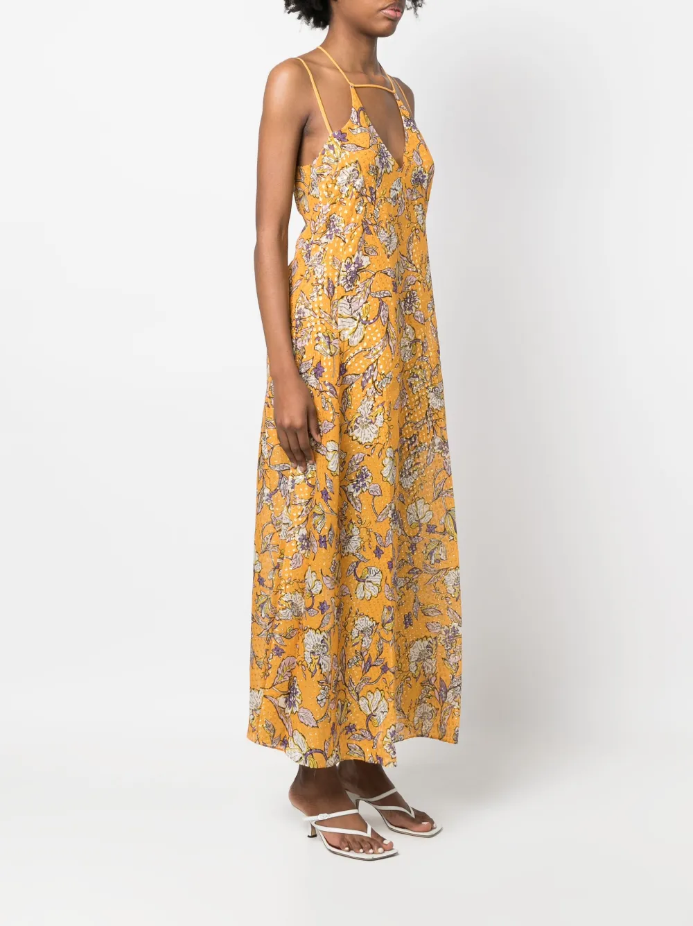  Patrizia Pepe Midi Seidenkleid Mit Blumen Print   Orange 